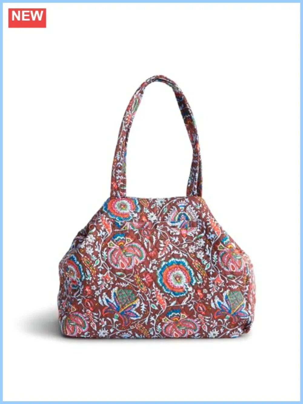 Quilted Cotton Shoulder Tote with Pockets & Tie Closure